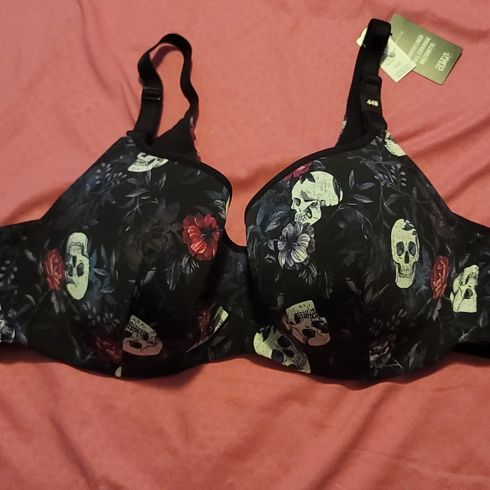Torrid Curve Lightly Lined Full Coverage Balconette Bra:Black/Skull: NWT: 44B